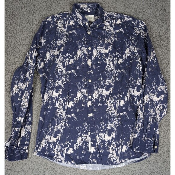 Frank & Oak Rue St-Viateur Men's Button Down Collared Shirt Med Blue Speckled - Picture 2 of 9